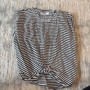 Frame Denim Black & White Striped Knot-Front Crop Top